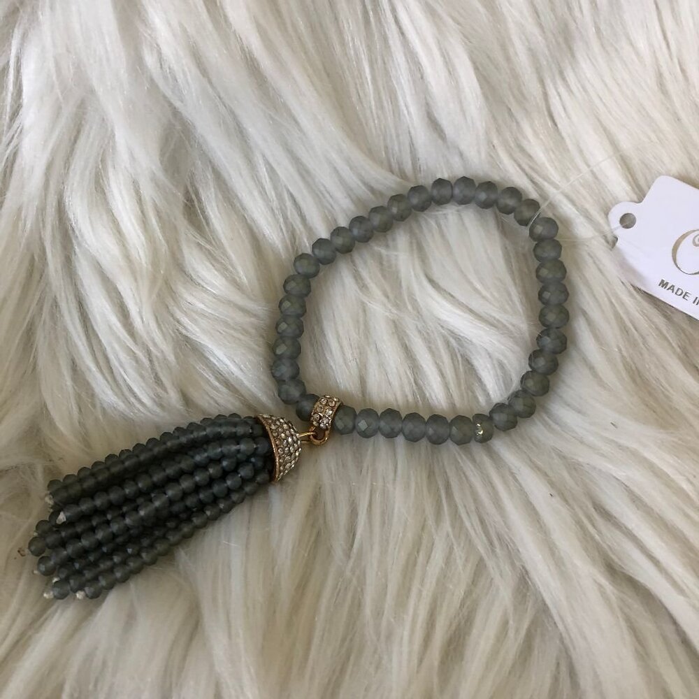ole grey crystal beads stretch tassel bracelet